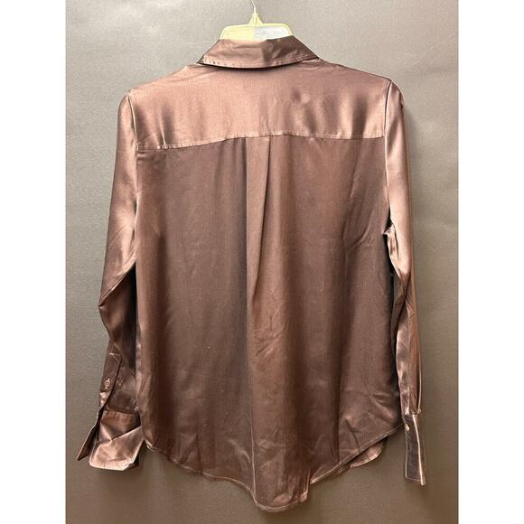 NWT J Crew100% Satin Brown Long Sleeve Blouse Button Down Pockets  Sz Small - Picture 10 of 13